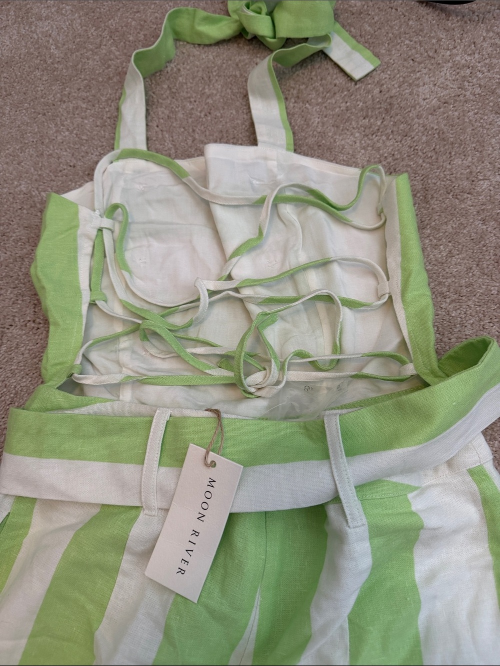 Moon River Lime & White Vertical-Stripe Wide-Leg Jumpsuit - Picture 4 of 4